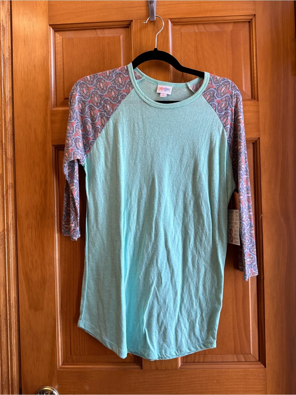 LuLaRoe Randy Paisley Print Top in Mint and Coral